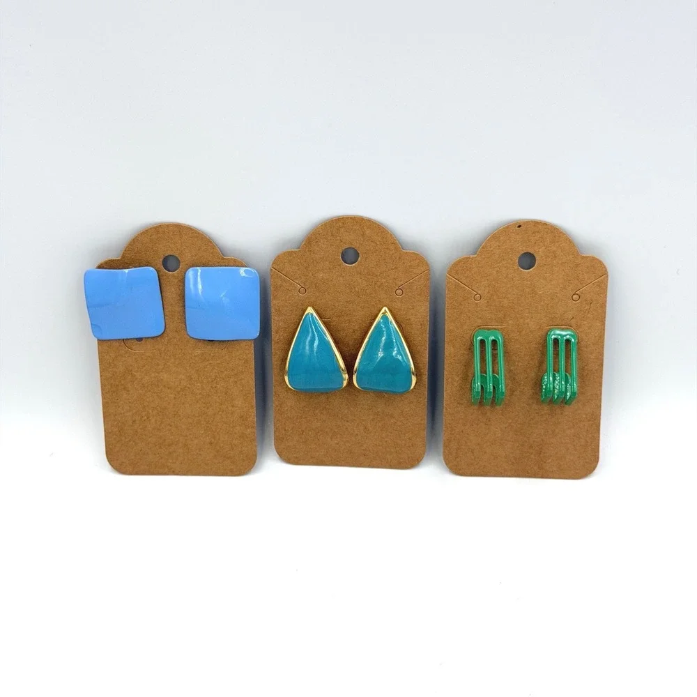 Vintage 80s Geometric Jewelry Lot 3 Pair Enamel Earring Set Studs Metal Retro